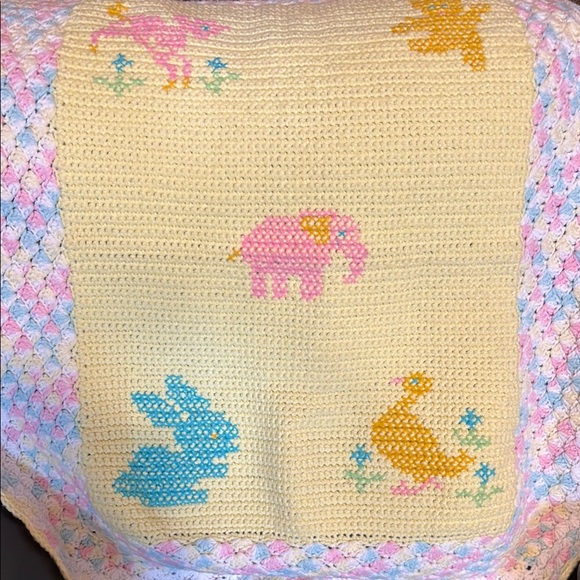 Handmade Crochet Baby Blanket with Animal Patterns 28” x 38” - Picture 1 of 7